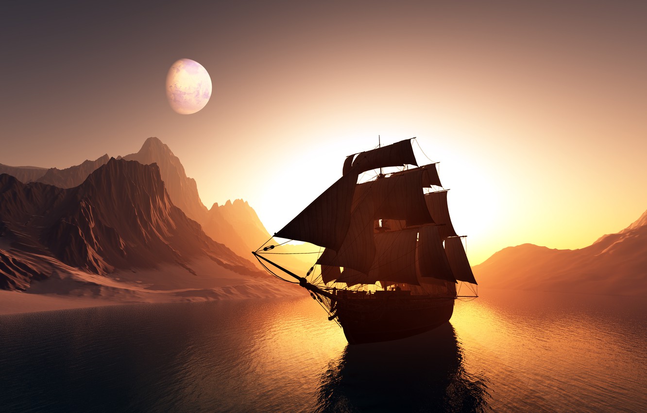 Ocean Ship Sunset Wallpapers