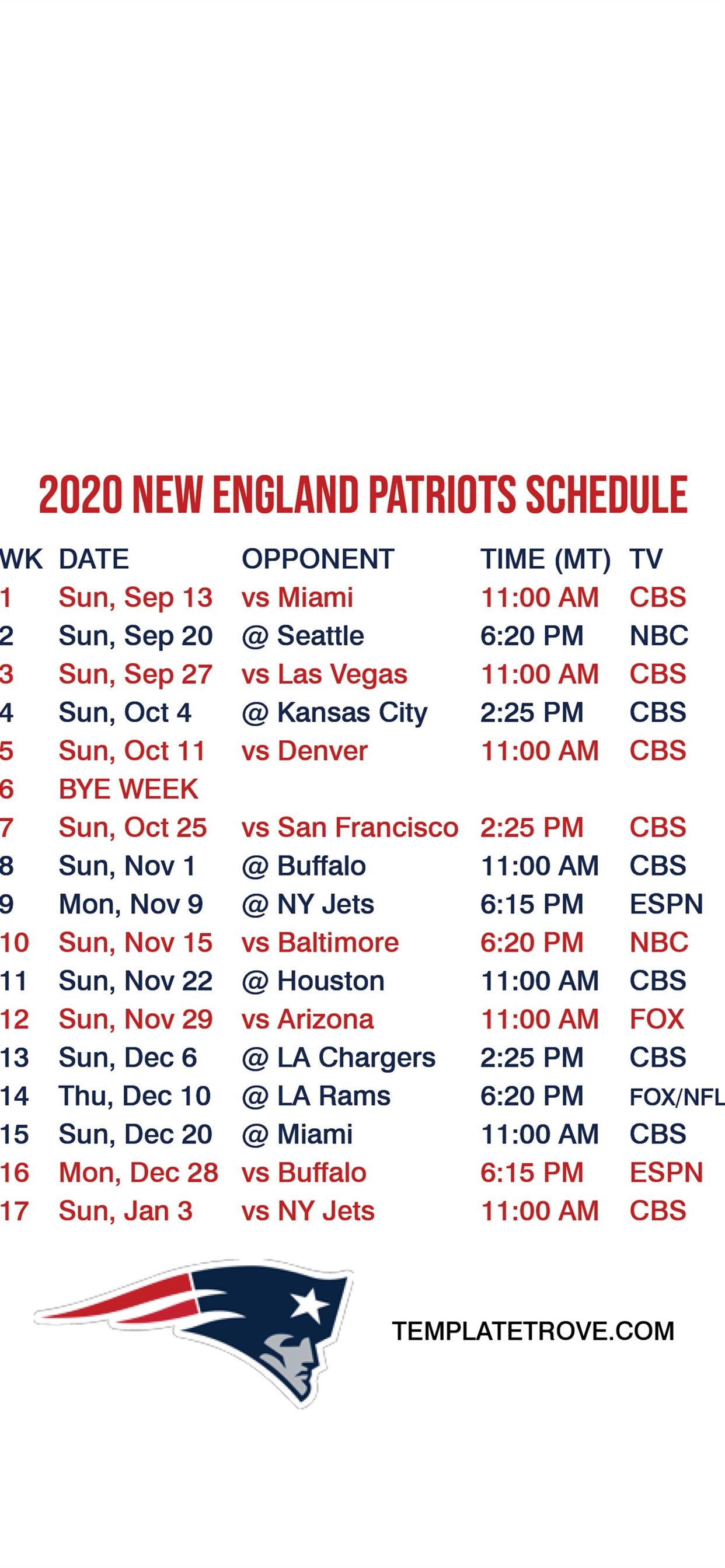 Patriots 2018 Schedule Wallpapers