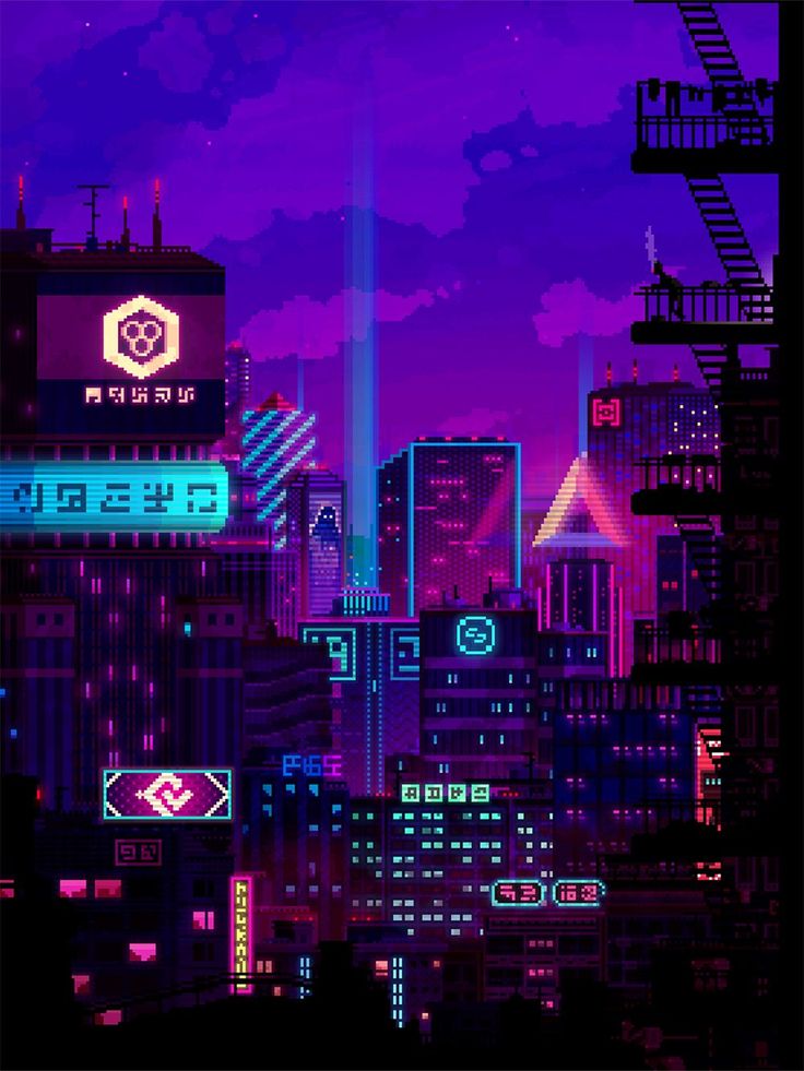 Pixel City Night Wallpapers