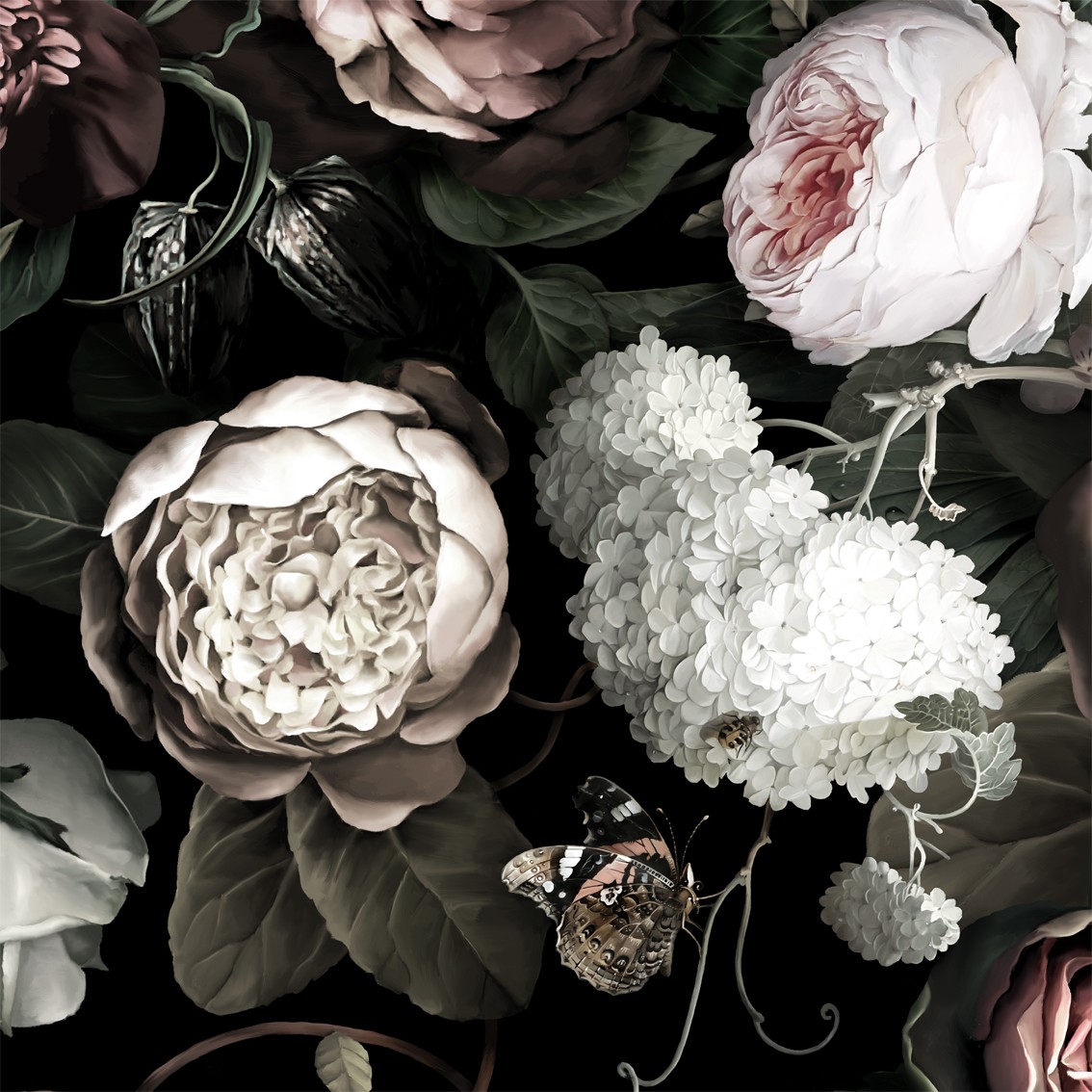 Vintage Black Floral Wallpapers