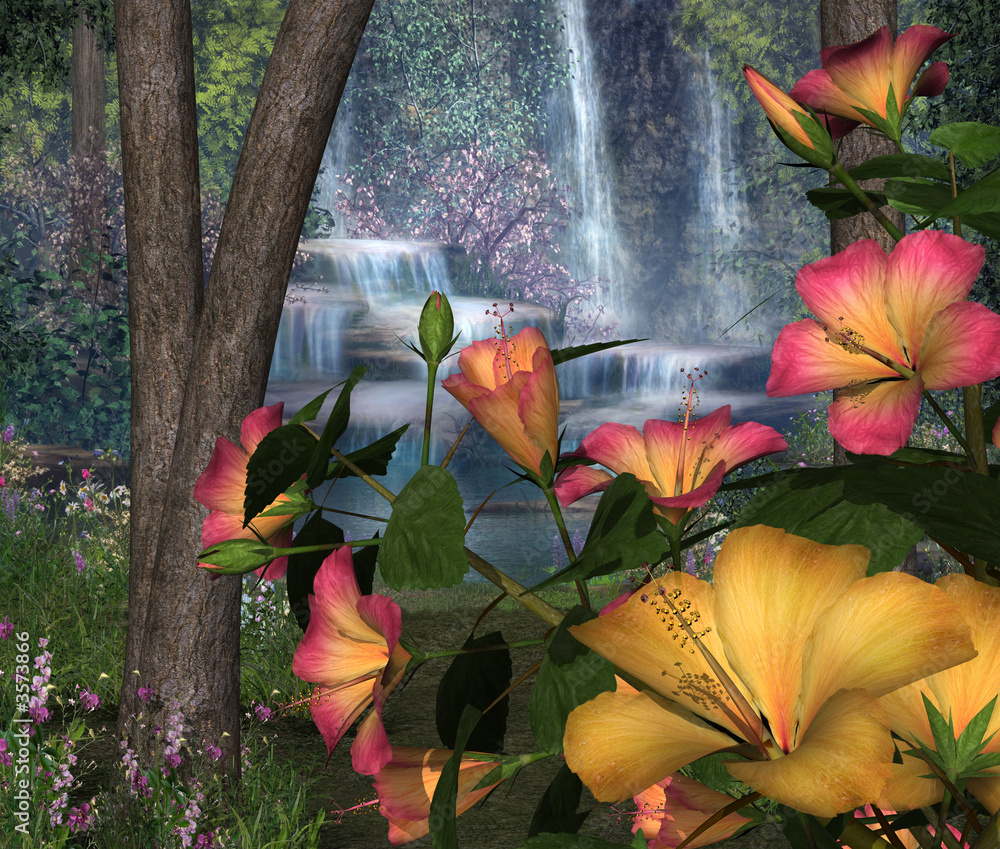 Waterfall And Flowers Wallpapers