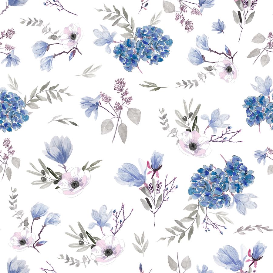 White And Blue Floral Wallpapers