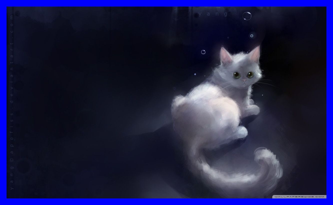 White Anime Cat Wallpapers