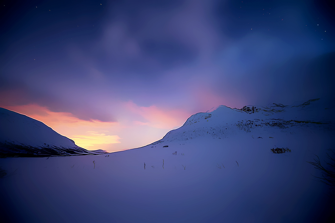 Mountain With Clouds In Background Of Blue And Purple Sky