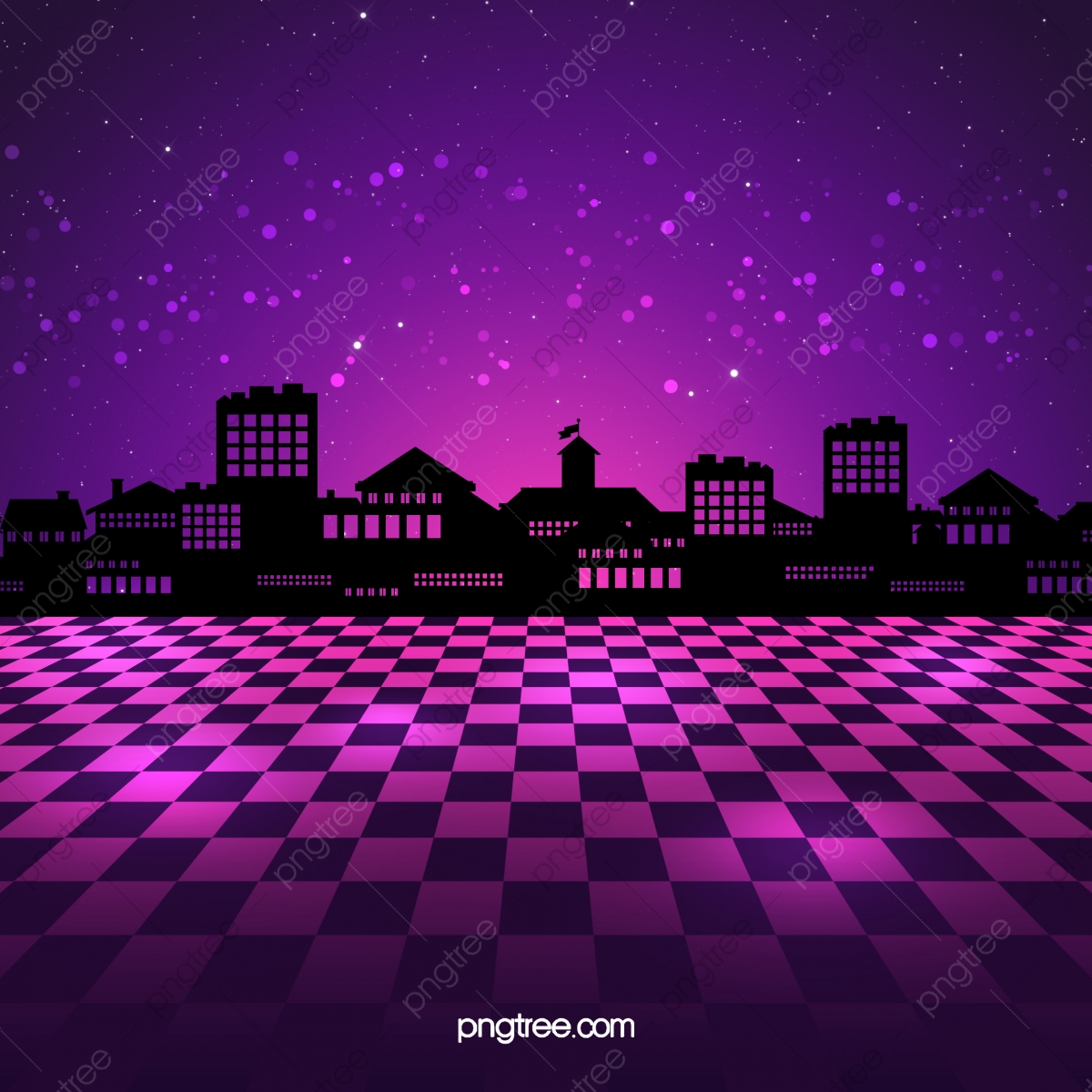 Retro Style City Purple Background