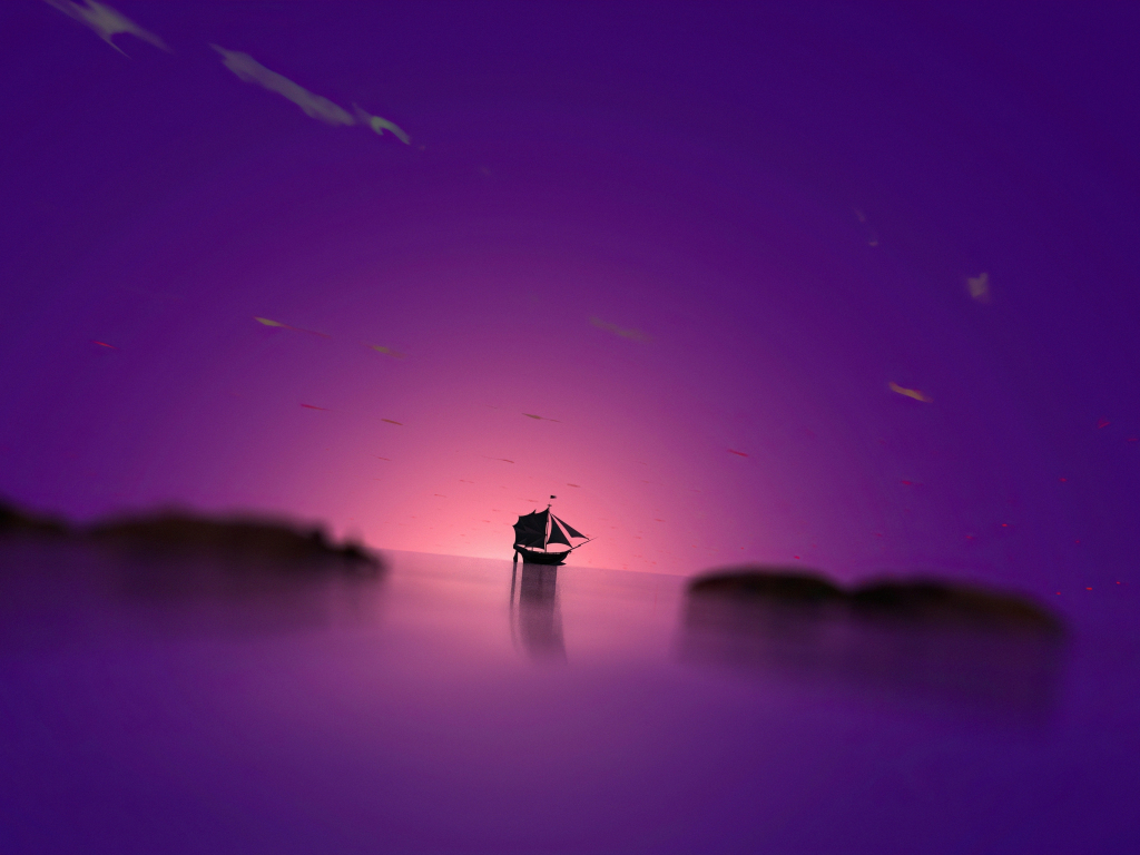 Minimal Ship Artwork Purple Background