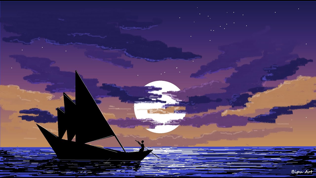 Minimal Ship Artwork Purple Background