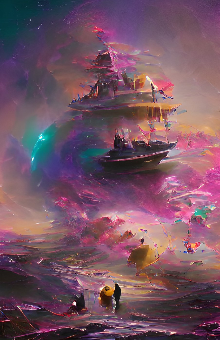 Minimal Ship Artwork Purple Background