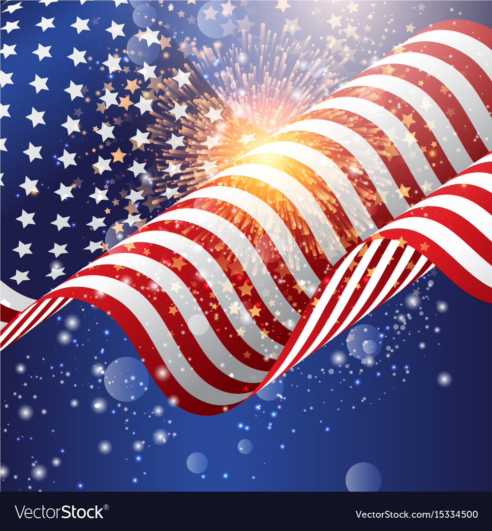 American Flag With Fireworks Background