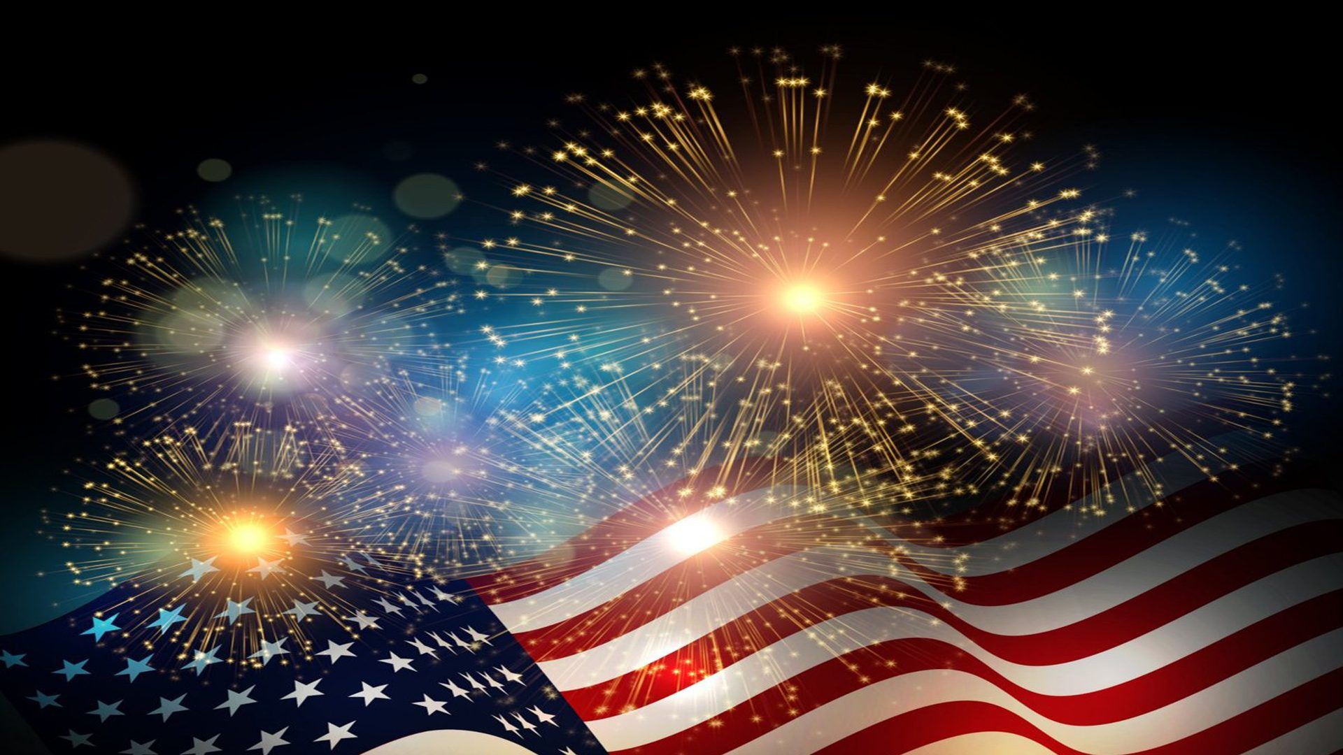 American Flag With Fireworks Background