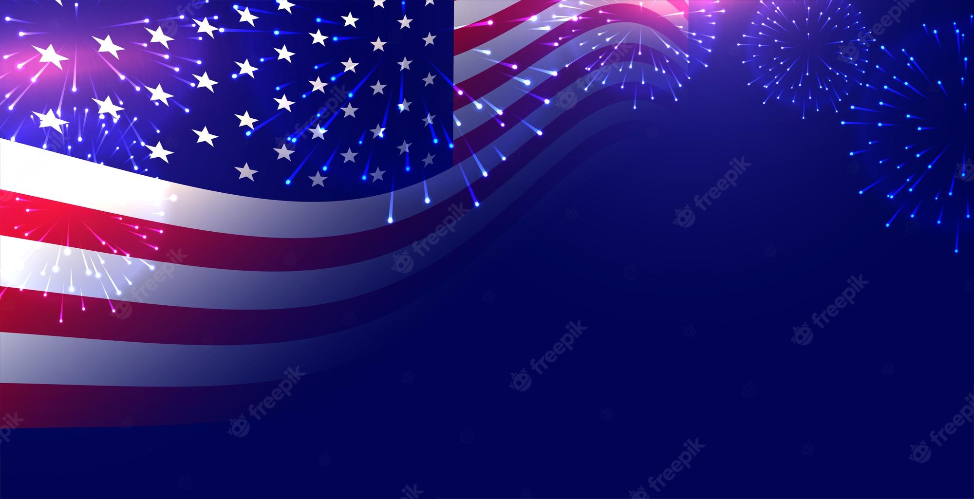 American Flag With Fireworks Background