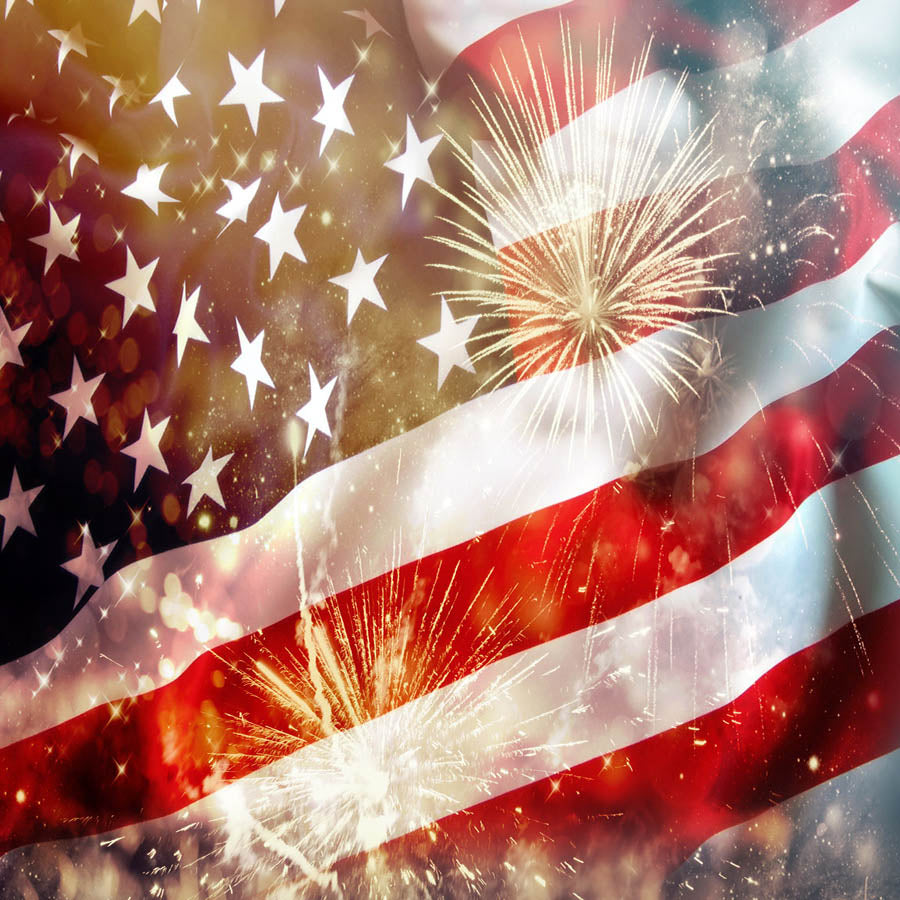 American Flag With Fireworks Background