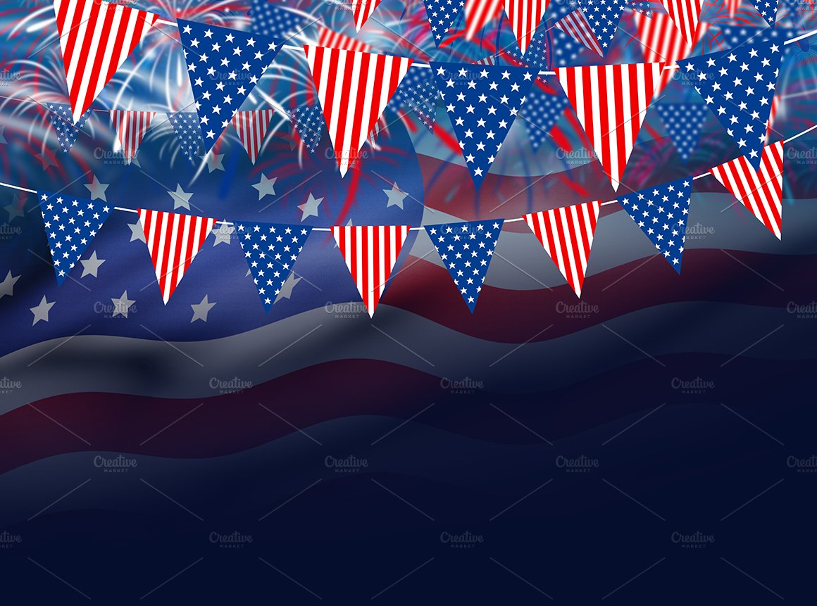 American Flag With Fireworks Background