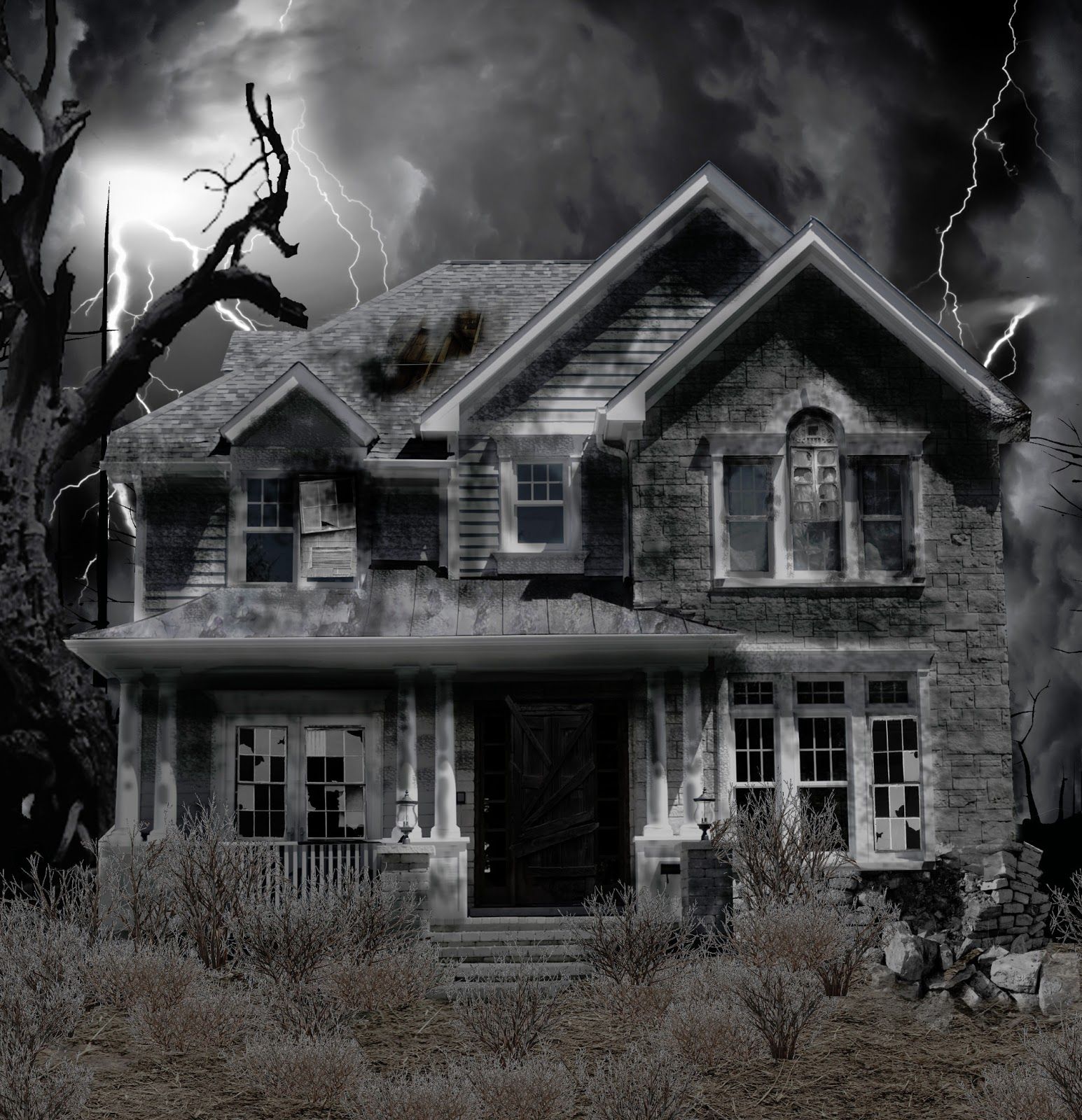 Realistic Haunted House Background