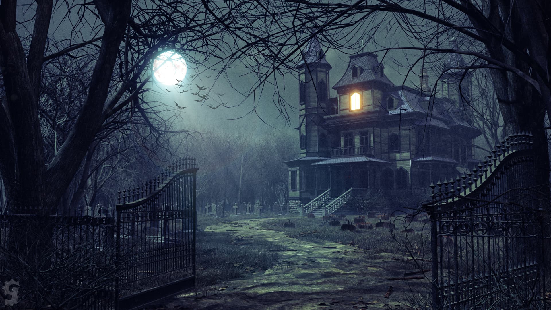 Realistic Haunted House Background