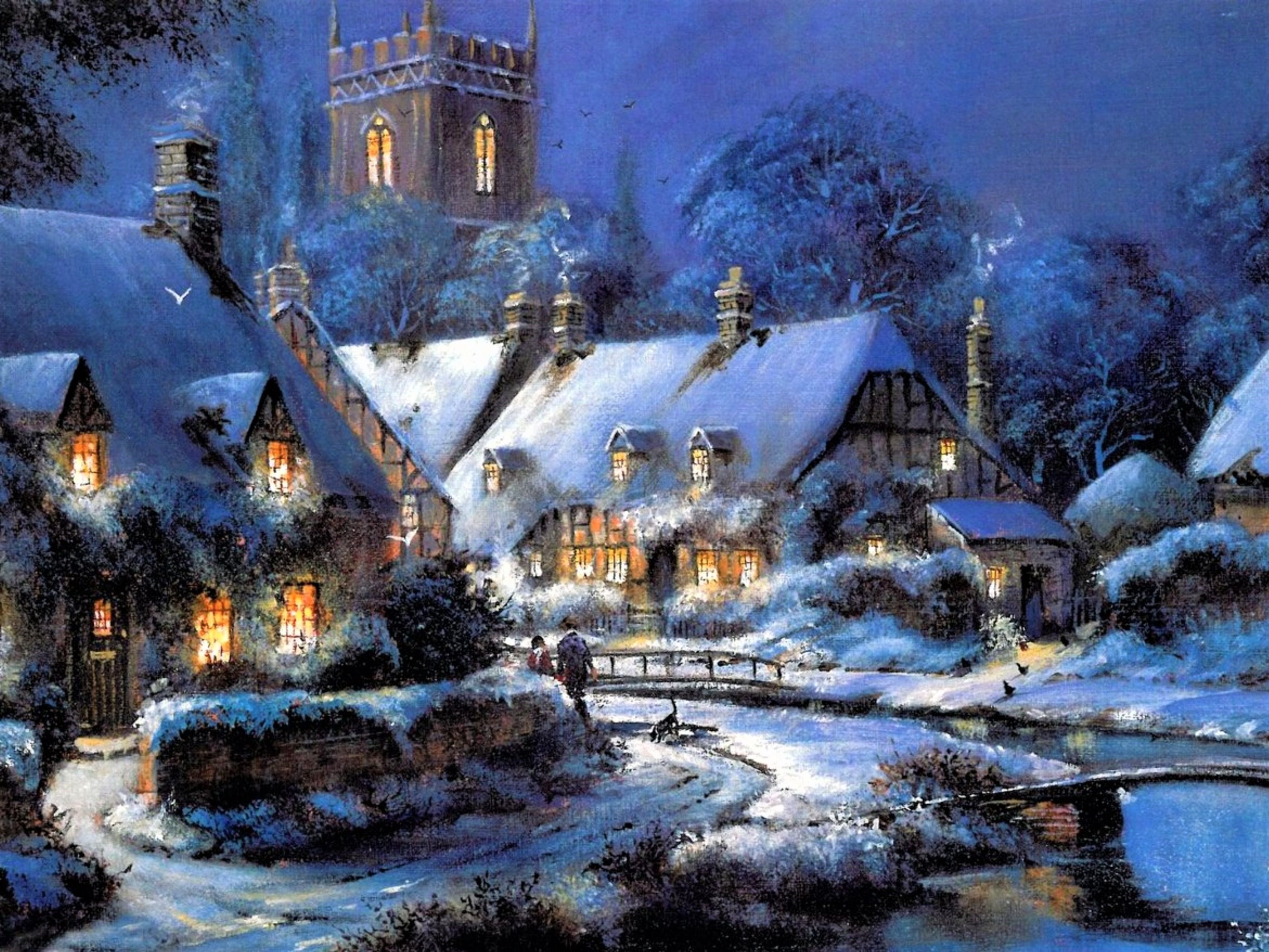 Snowy Village Background