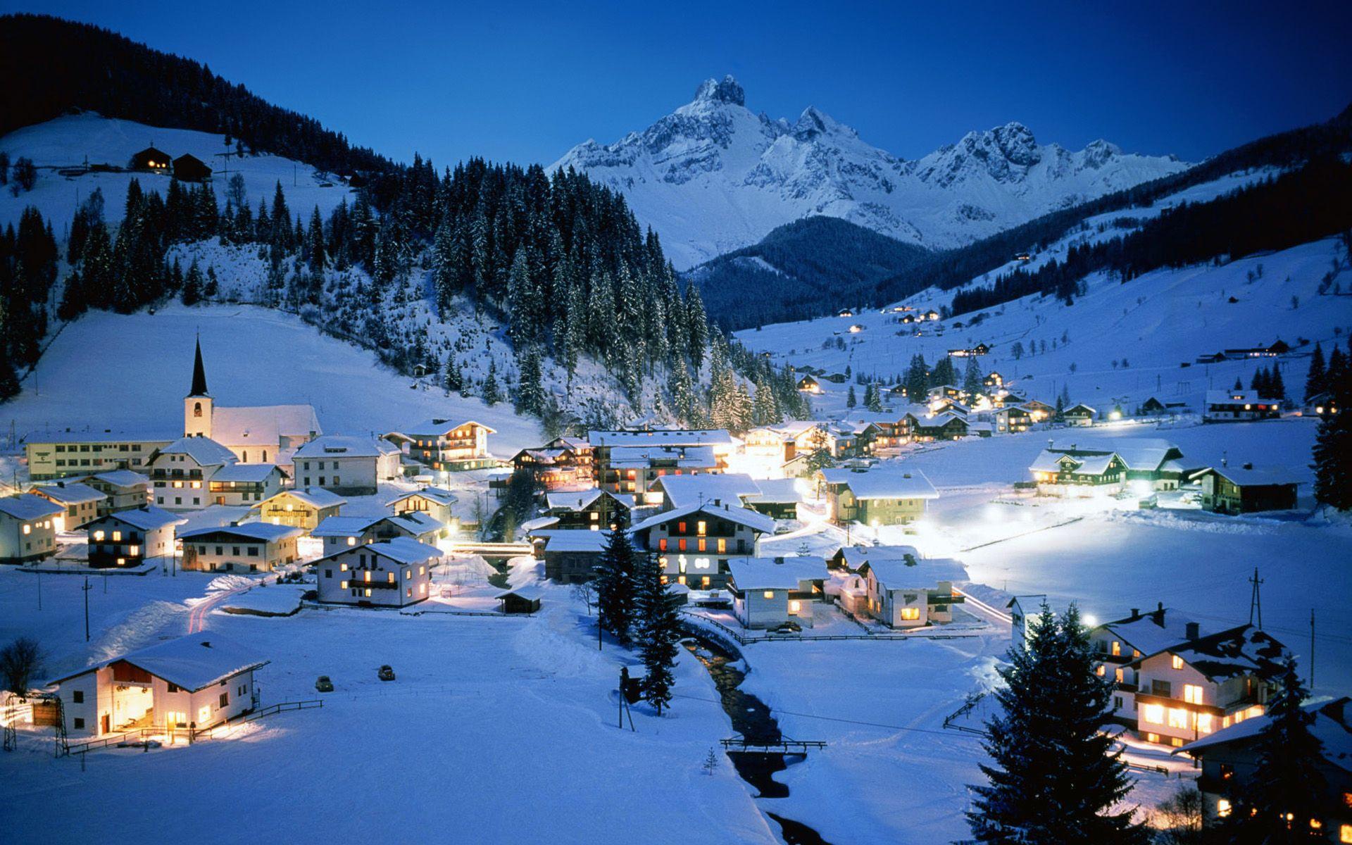 Snowy Village Background