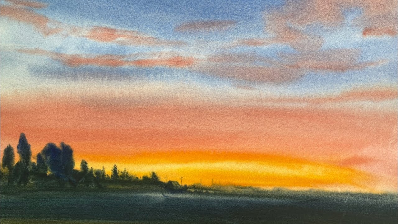 Sunset Watercolor Background